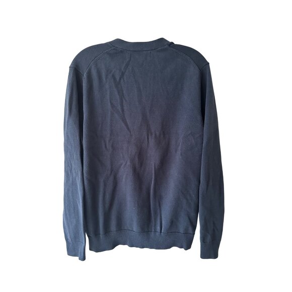 Share Mens Navy Blue Cardigan Sweater V Neck Button Up M 100%Cotton Fall Staple - Picture 2 of 9